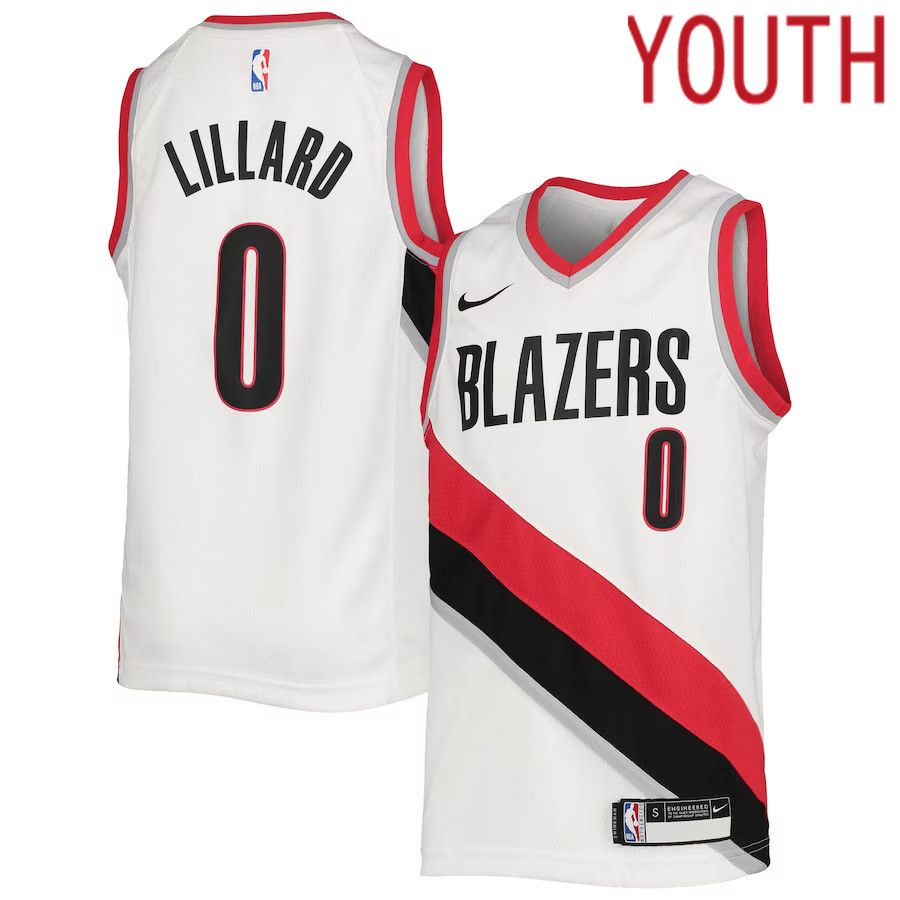 Youth Portland Trail Blazers #0 Damian Lillard Nike White Association Edition Swingman NBA Jersey->->Youth Jersey